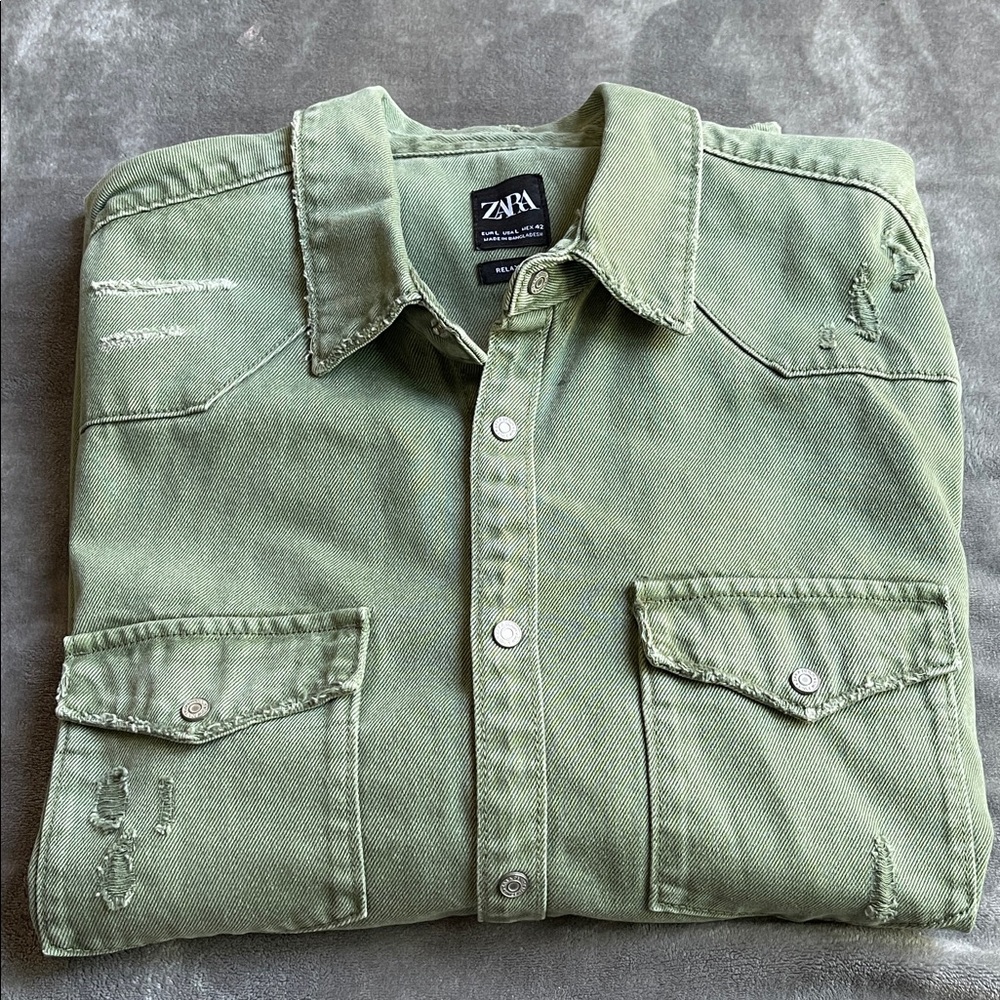 Zara Olive Green Distressed Shirt